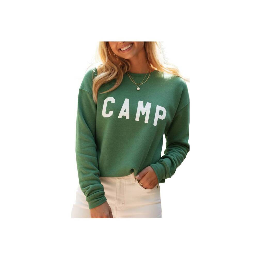 NEW OAT COLLECTIVE camp long sleeve sweatshirt in heather forest
